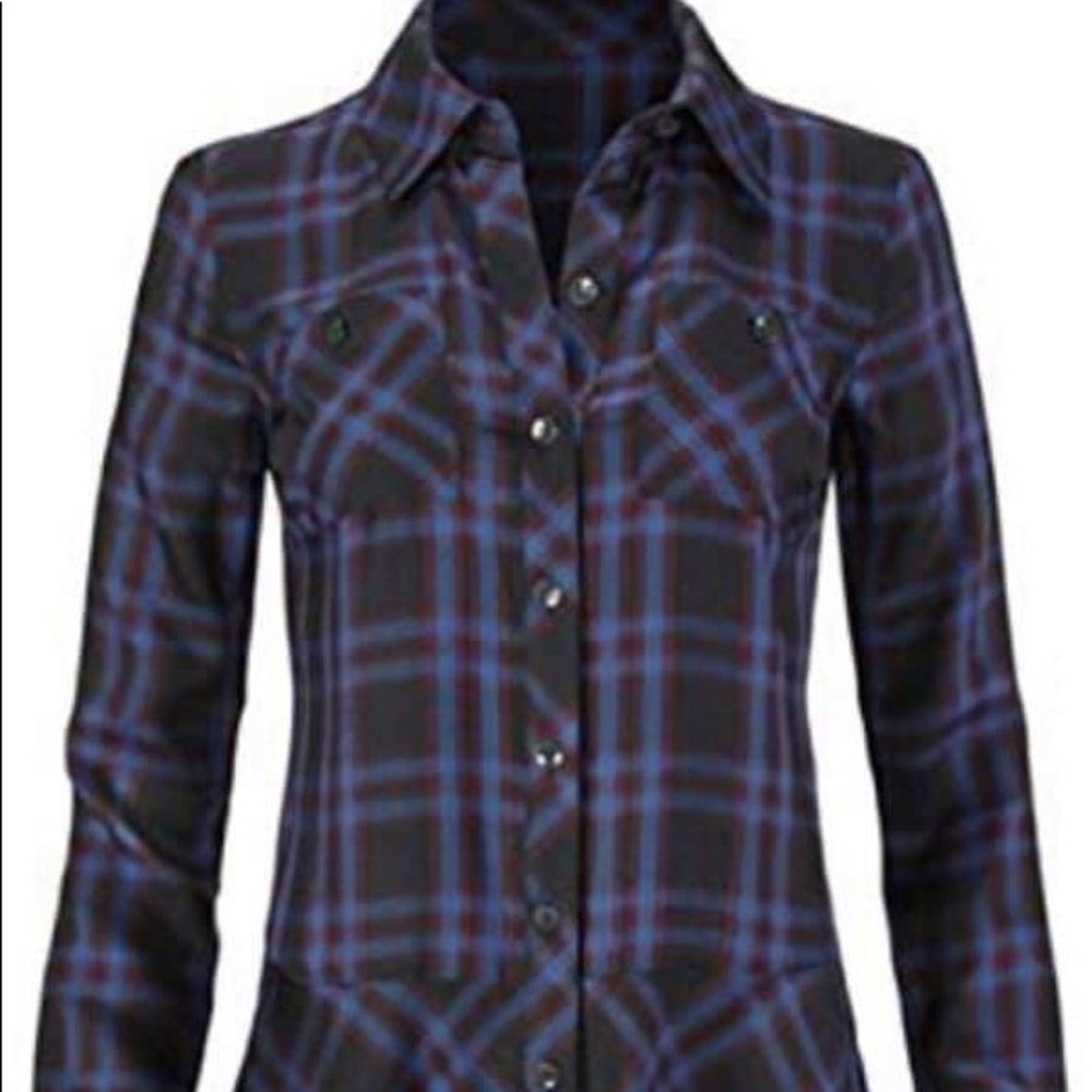 CAbi Button Down Check Blouse XS